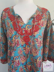 Bell Sleeves Hand Block Print Tunic Kurta With Chikankari Embroidery