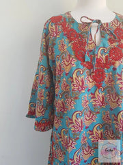 Bell Sleeves Hand Block Print Tunic Kurta With Chikankari Embroidery