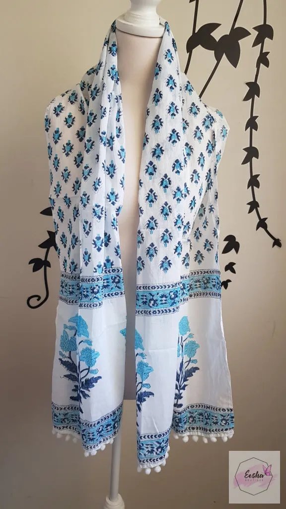 Block Print Indian Organic Cotton Voile Stole/scarve Stole