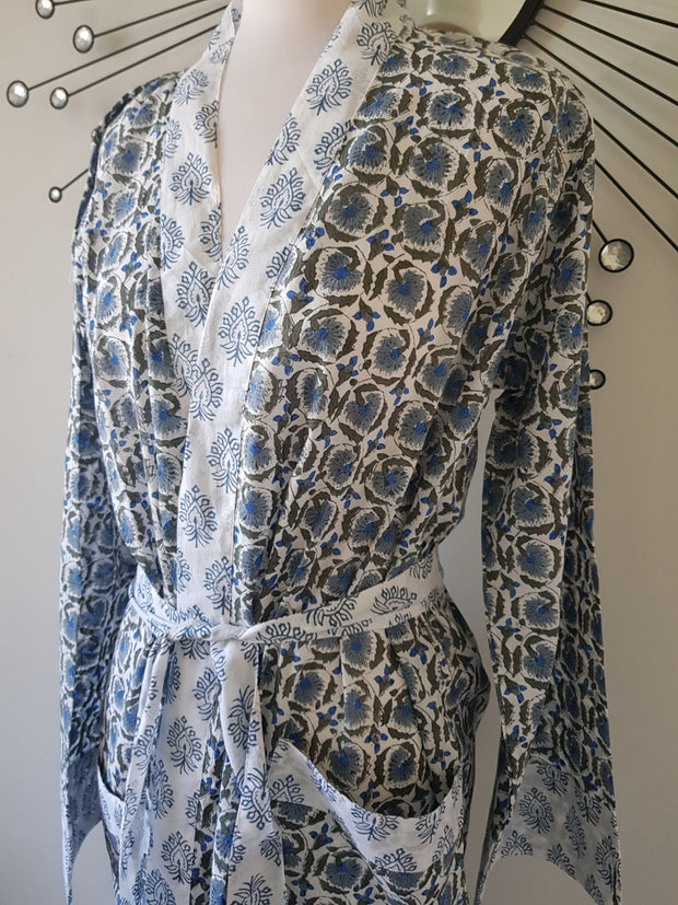 Block Print Kimono Robe - L/xl