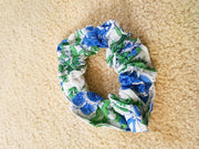 Blue Floral Scrunchies - Hand Block Print Indian Cotton Voile
