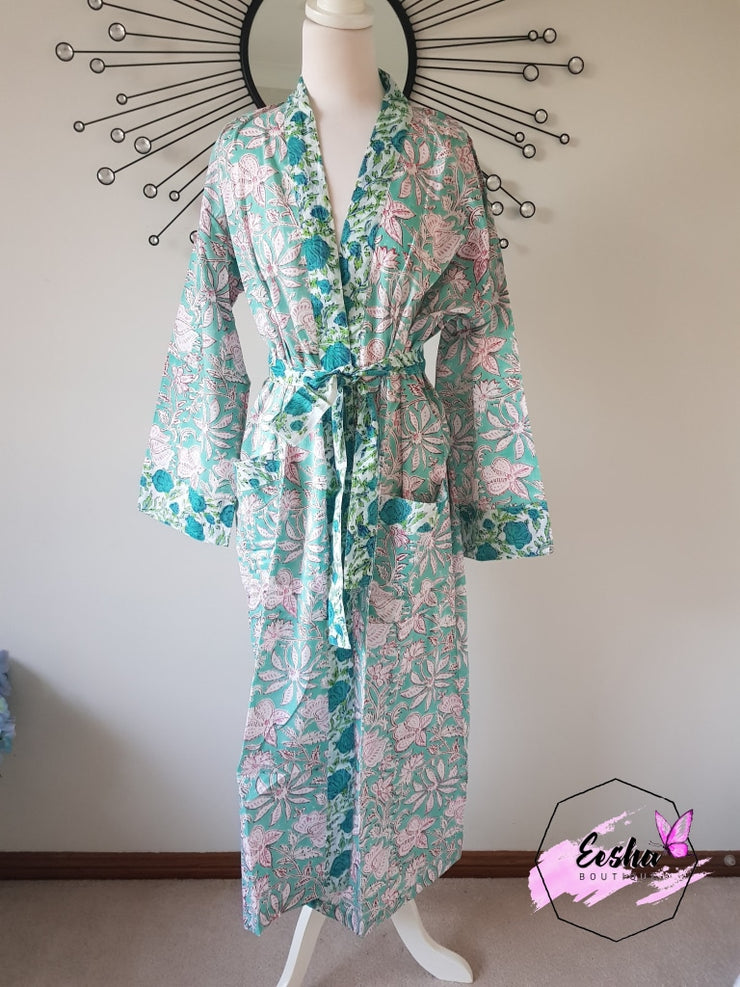 Floral Block Print Kimono Robe - L/xl
