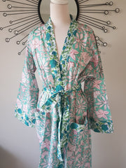 Floral Block Print Kimono Robe - L/xl