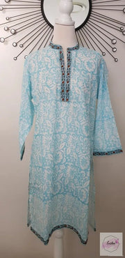 Floral Sky Blue Cotton Hand Block Print Tunic