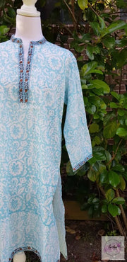 Floral Sky Blue Cotton Hand Block Print Tunic