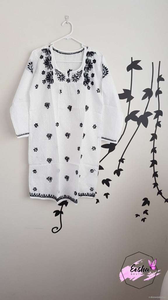 Girls White Tunic With Black Embroidery