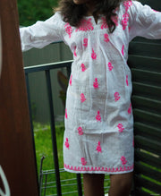 Girls White Tunic With Pink Thread Embroidery