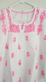 Girls White Tunic With Pink Thread Embroidery