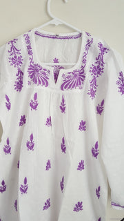 Girls White Tunic With Purple Embroidery
