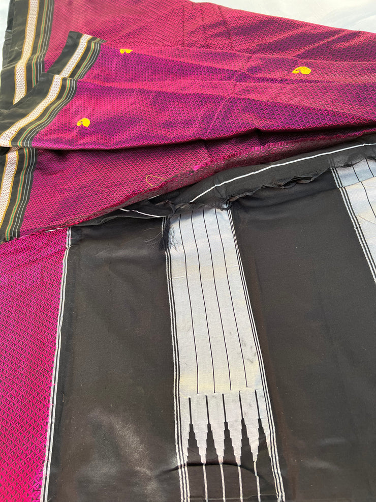 Magenta Handloom Silk Blended Khun Saree -Paisley Butta