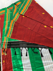 Red Handloom Silk Blended Khun Saree -Paisley Butta