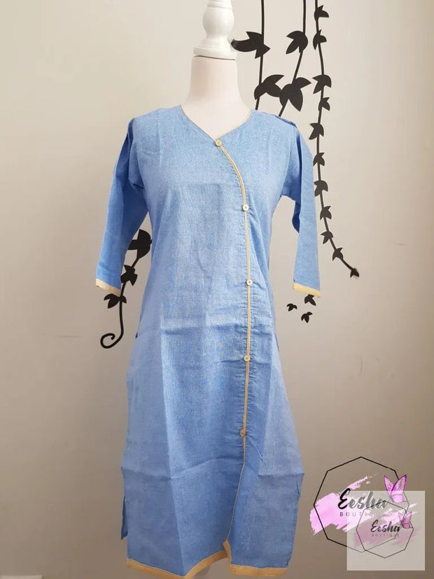 Indian Khadi Kurta Kurti Blue Tunic - S Size