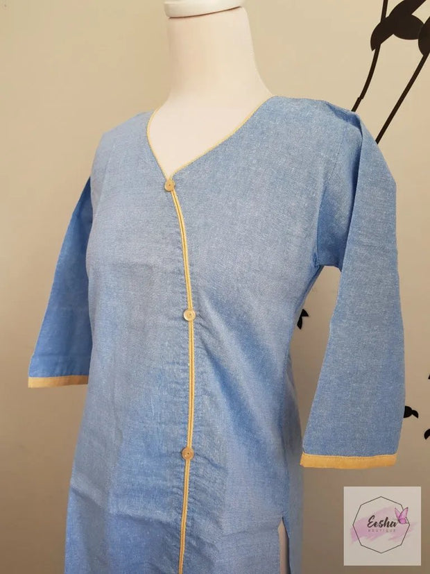 Indian Khadi Kurta Kurti Blue Tunic - S Size