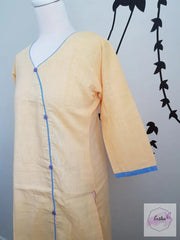 Indian Khadi Kurta Kurti Yellow Tunic - S Size