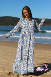 Indian Organic Cotton Hand Block Print Long Maxi Dress With Tussles