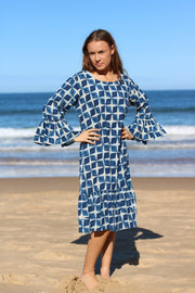 Indigo Block Print Short Dress