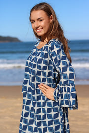 Indigo Block Print Short Dress