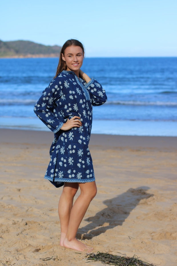 Indigo Blue Cotton Hand Block Print Kurta/tunic Tunic
