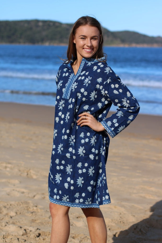 Indigo Blue Cotton Hand Block Print Kurta/tunic Tunic