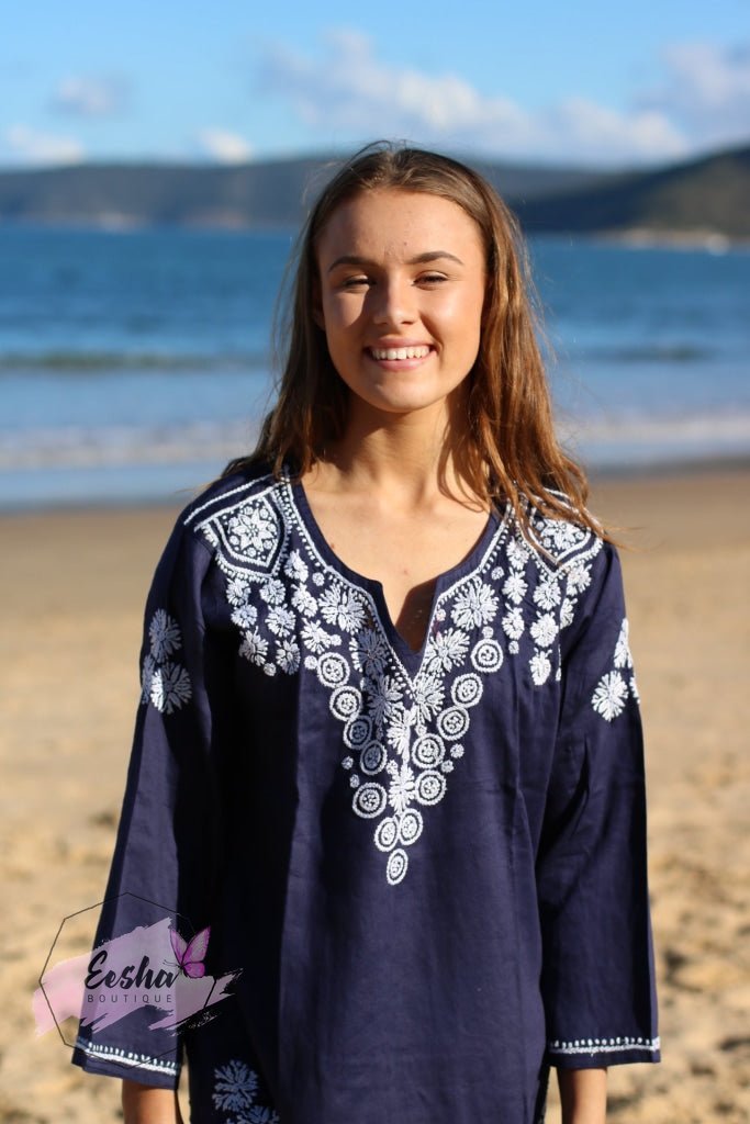 Indigo Hand Embroidered Long Tunic