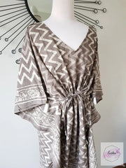 Long Kaftan - Gray Dabu Print With Tussles