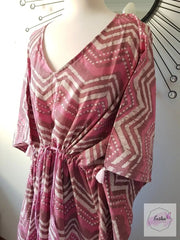 Long Kaftan - Pink Dabbu Print With Tussles