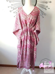 Long Kaftan - Pink Dabbu Print With Tussles