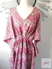 Long Kaftan - Pink Dabbu Print With Tussles