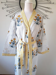 Long Kimono Robe - Yellow Floral Bouquet