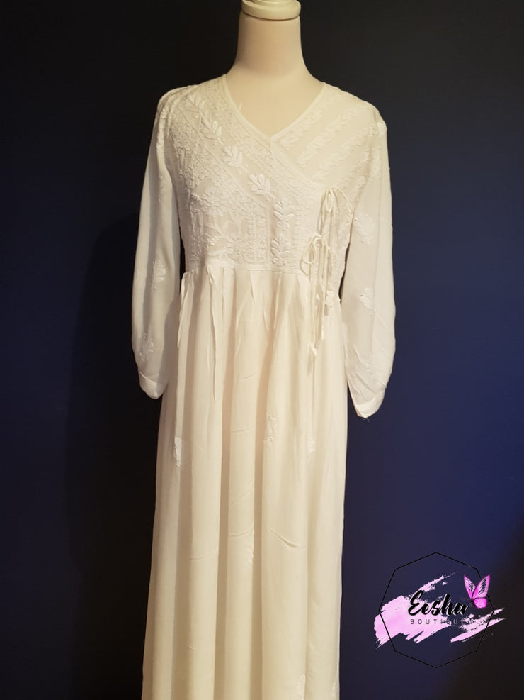 Long White Angharkha Style Dress