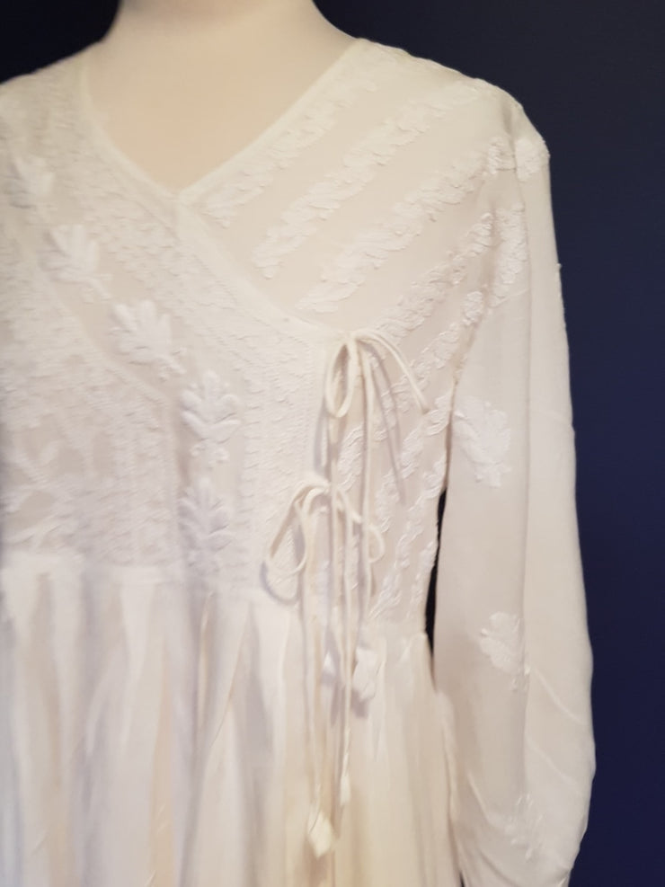 Long White Angharkha Style Dress