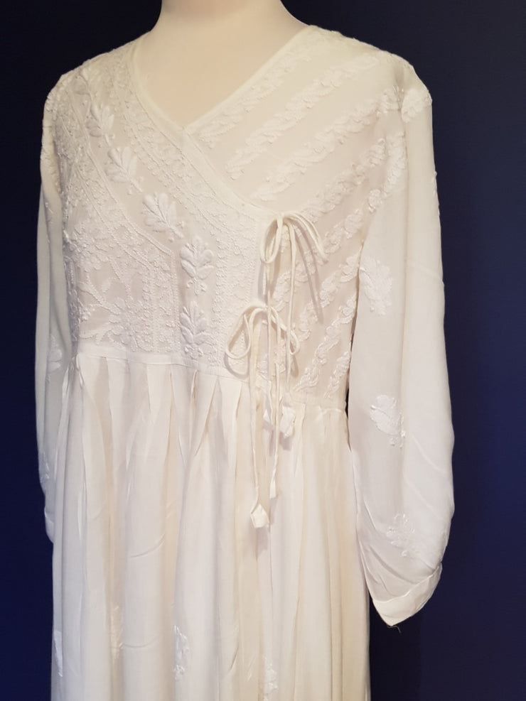 Long White Angharkha Style Dress