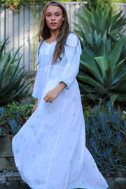 Long White Asymmetrical Dress- Indian Chikankari Anarkali Tunic