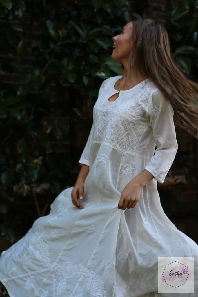chinese dress ladies Ibiza Style Long Indian Chikankari Anarkali Dress – EeshaBoutique