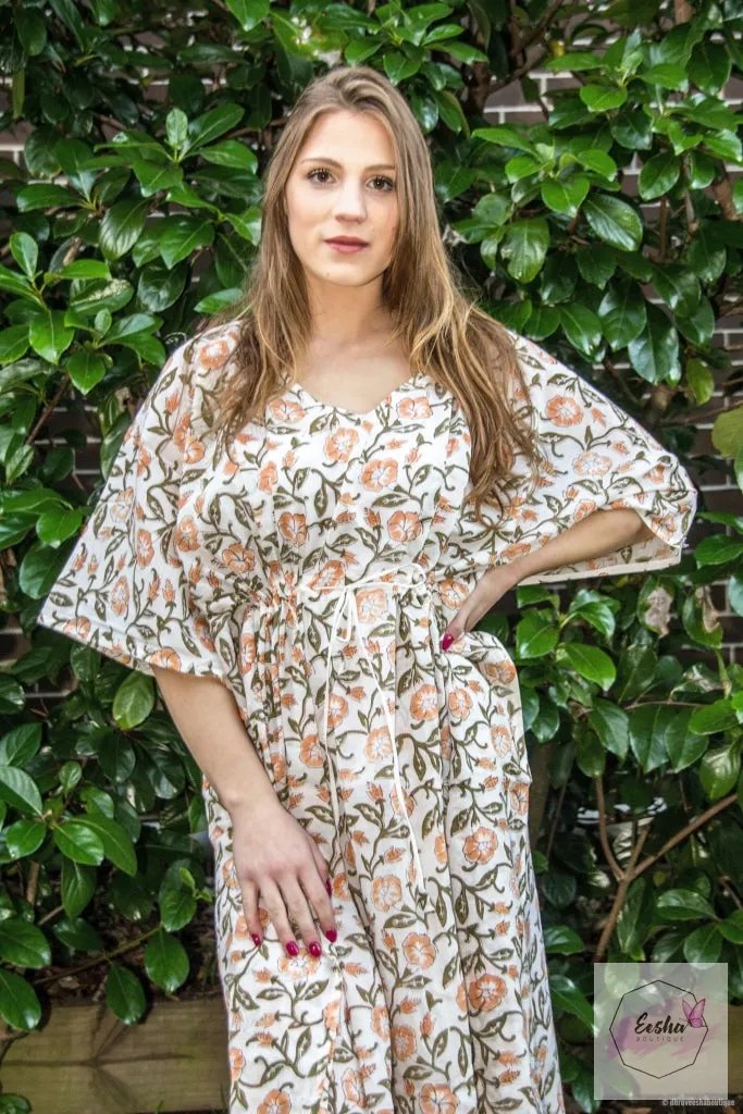 Orange Floral Long Kaftan