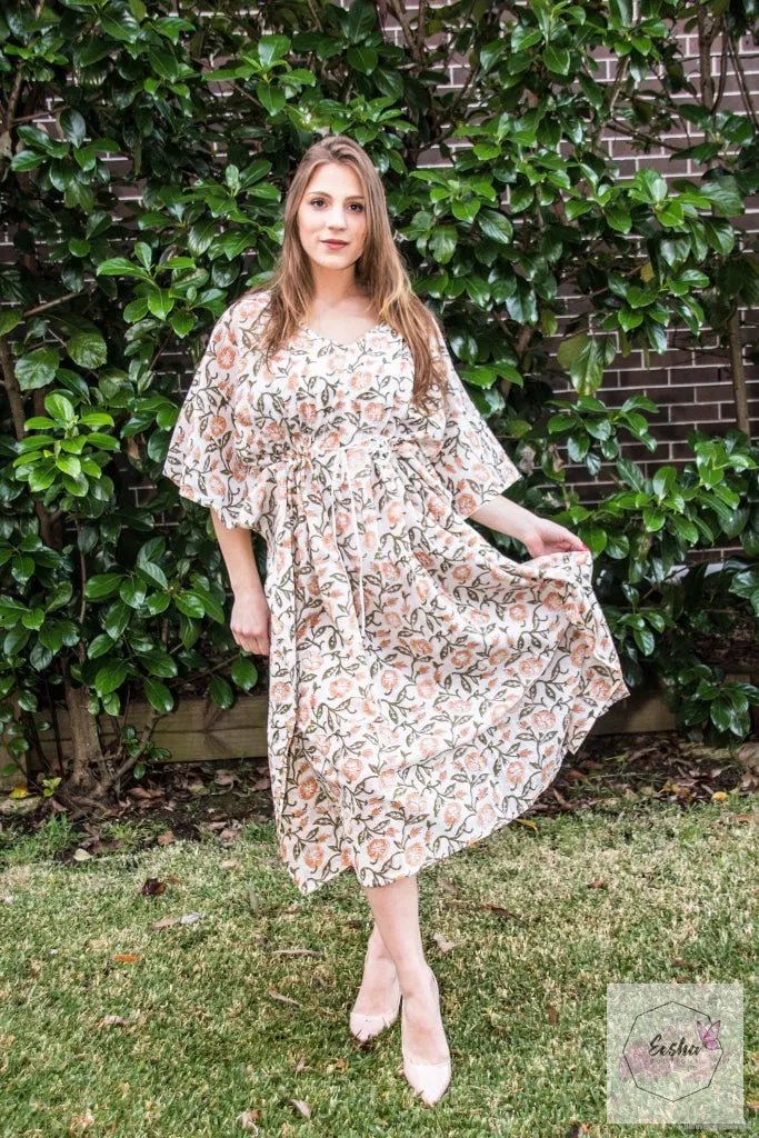 Orange Floral Long Kaftan