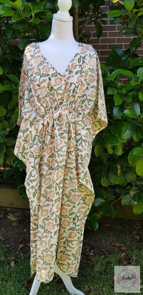 Orange Floral Long Kaftan