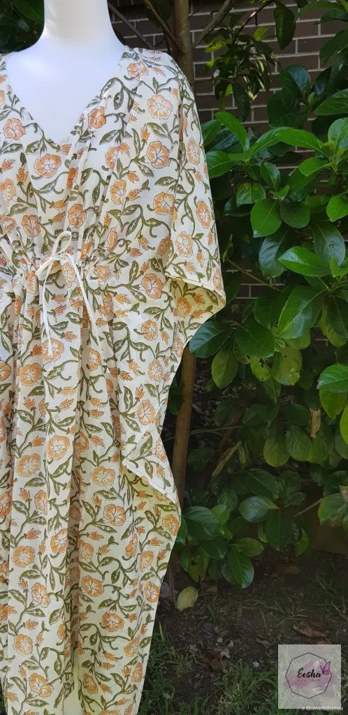 Orange Floral Long Kaftan