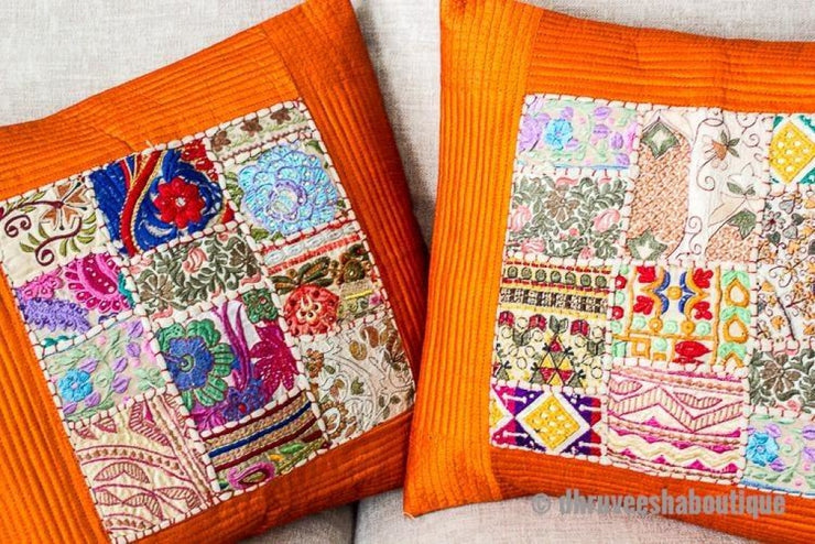 Orange Salma Patch Work Pillow Cover