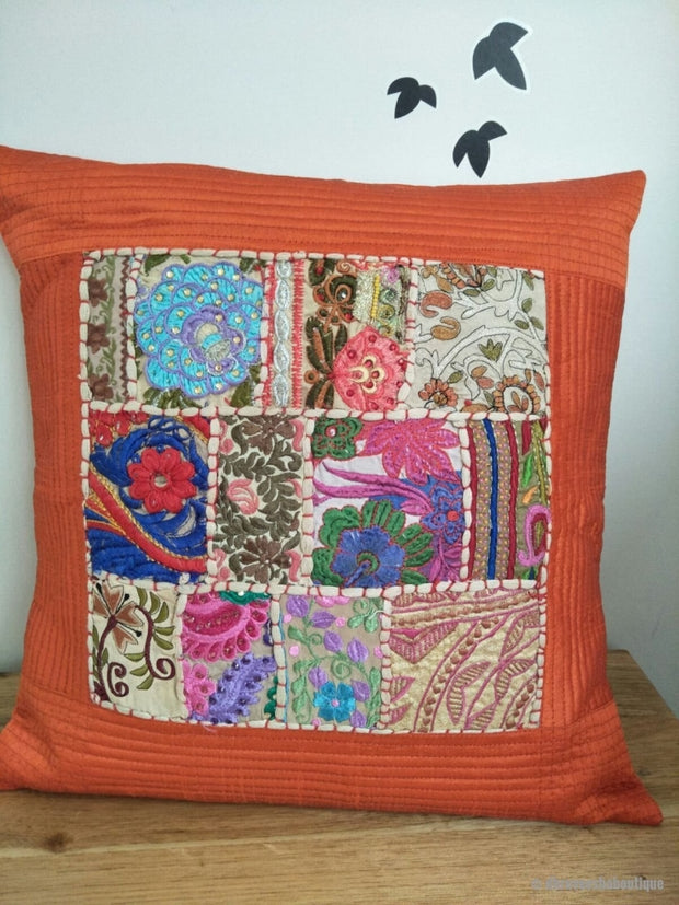 Orange Salma Patch Work Pillow Cover