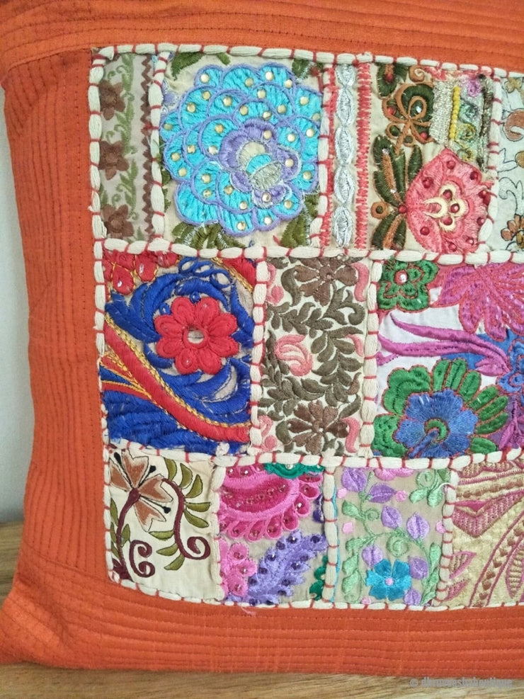 Orange Salma Patch Work Pillow Cover