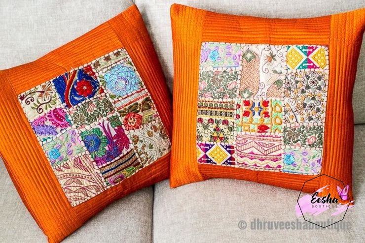 Orange Salma Patch Work Pillow Cover