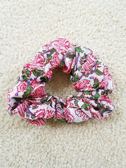 Pink Floral Scrunchies - Hand Block Print Indian Cotton Voile