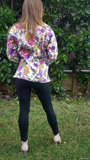 Purple Floral Reversible Cotton Quilted Jacket Coat