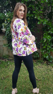 Purple Floral Reversible Cotton Quilted Jacket Coat