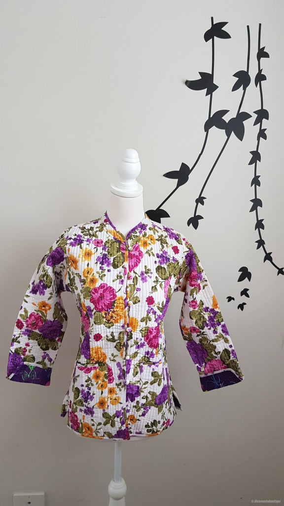 Purple Floral Reversible Cotton Quilted Jacket Coat