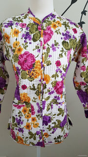 Purple Floral Reversible Cotton Quilted Jacket Coat