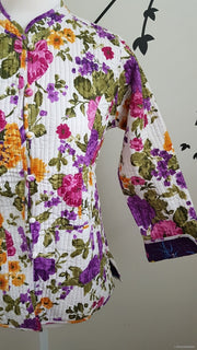 Purple Floral Reversible Cotton Quilted Jacket Coat