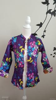 Purple Floral Reversible Cotton Quilted Jacket Coat