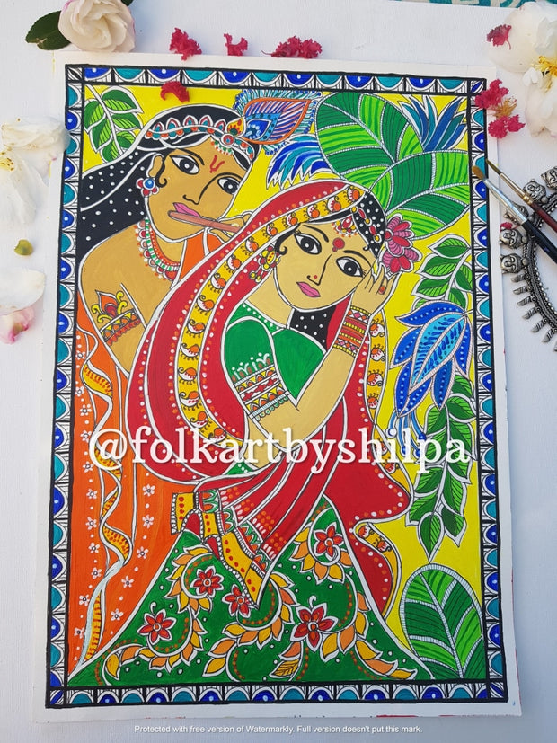 Radha Krishna - Original Madhubani Painting